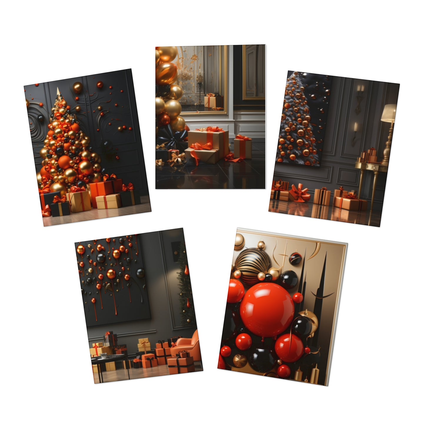 Euphoric Elegance: Vibrant Holiday Greeting Card Set (5-Pack)