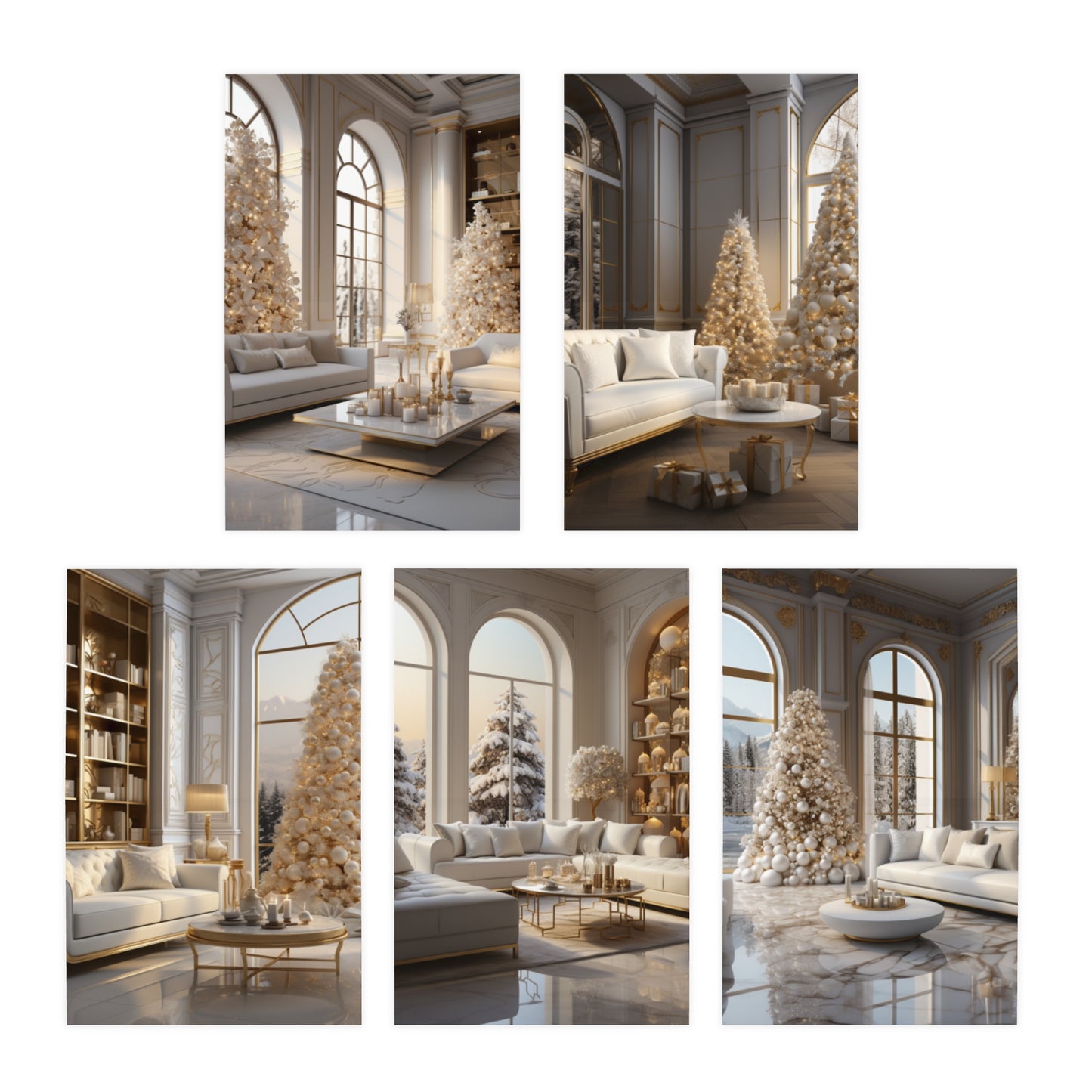 Elegance in Gold and White Christmas Notecards(5-Pack)