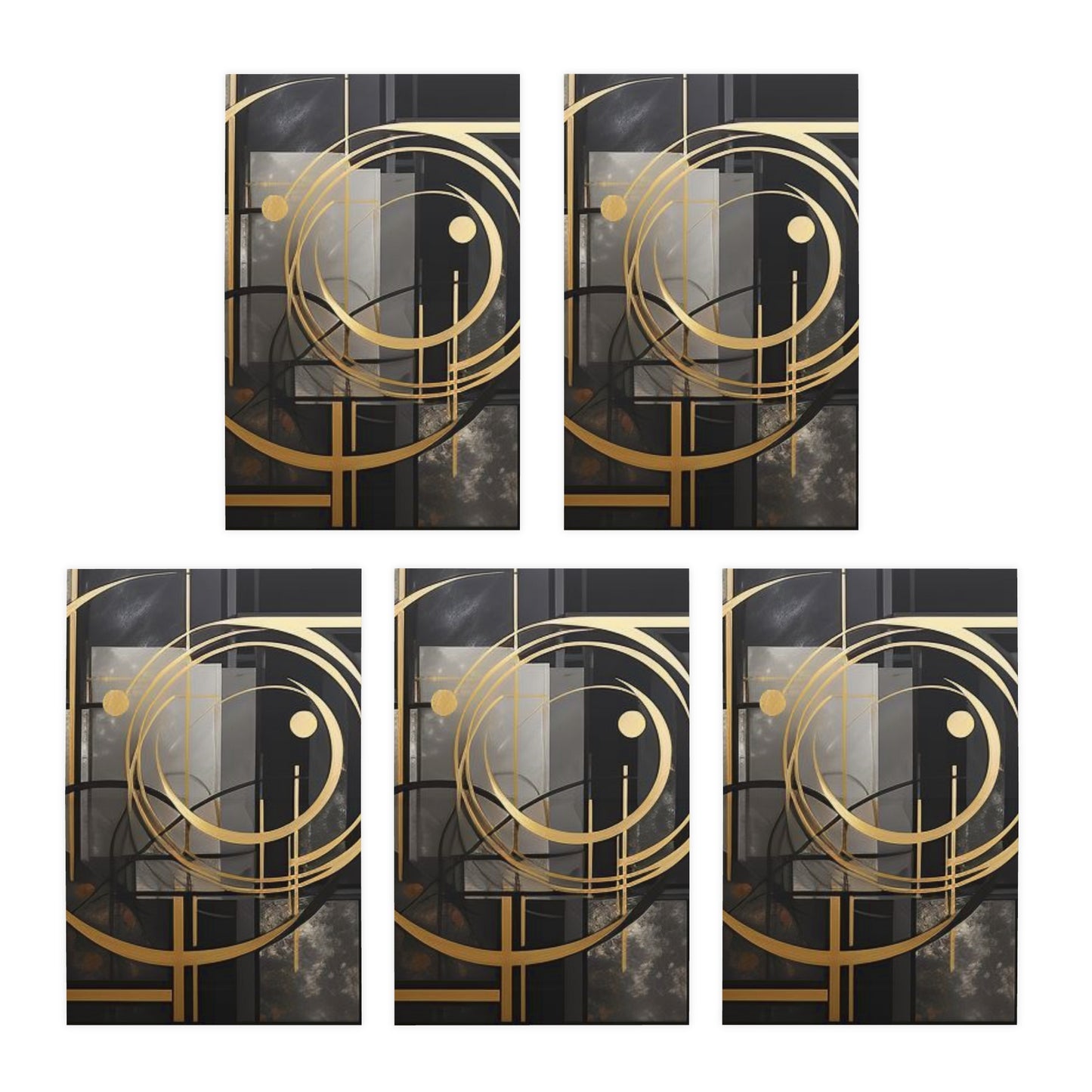 Elegance in Ink: Gold & Black Abstract Art Note Card Set(5-Pack)