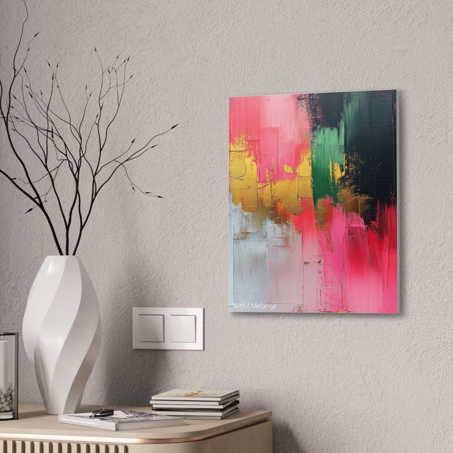 Acrylic Abstract Canvas Print - Homage to the Divine Nine/Pink Green Black and Gold 2