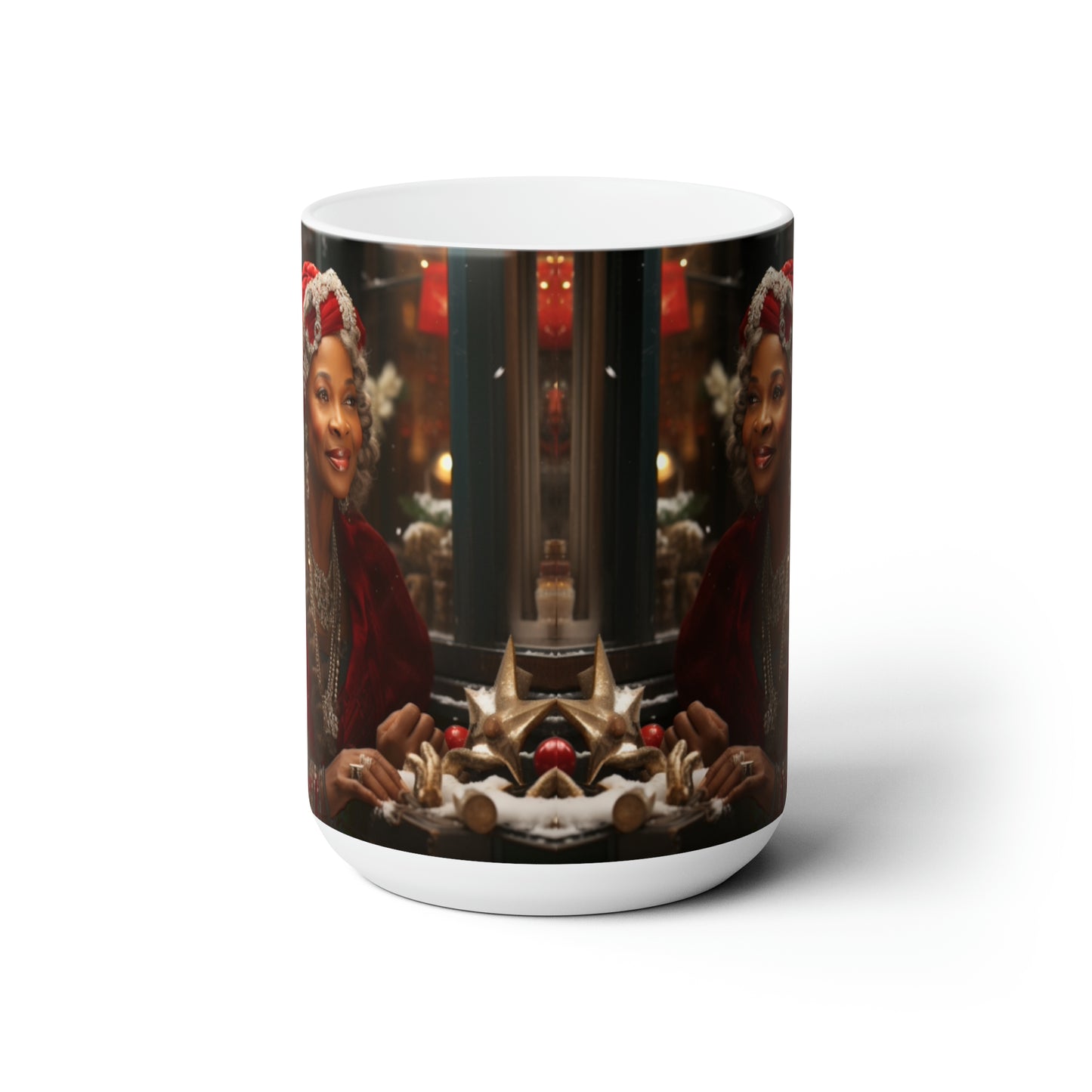 Queen Claus White Ceramic Holiday Mug 15oz