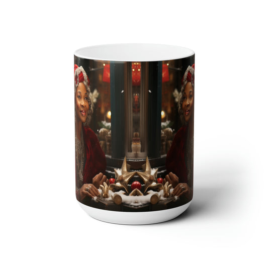 Queen Claus White Ceramic Holiday Mug 15oz