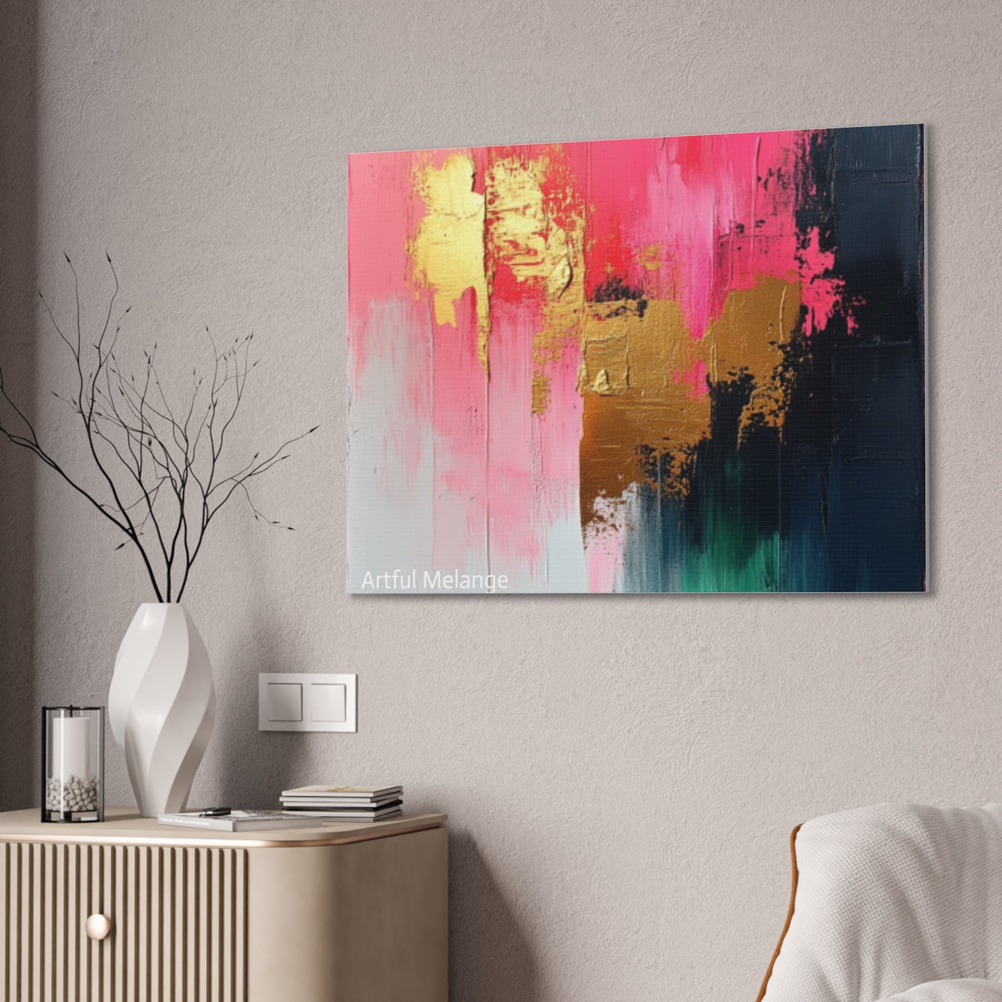 Acrylic Abstract Canvas Print - Homage to the Divine Nine/Pink Green Black and Gold 4