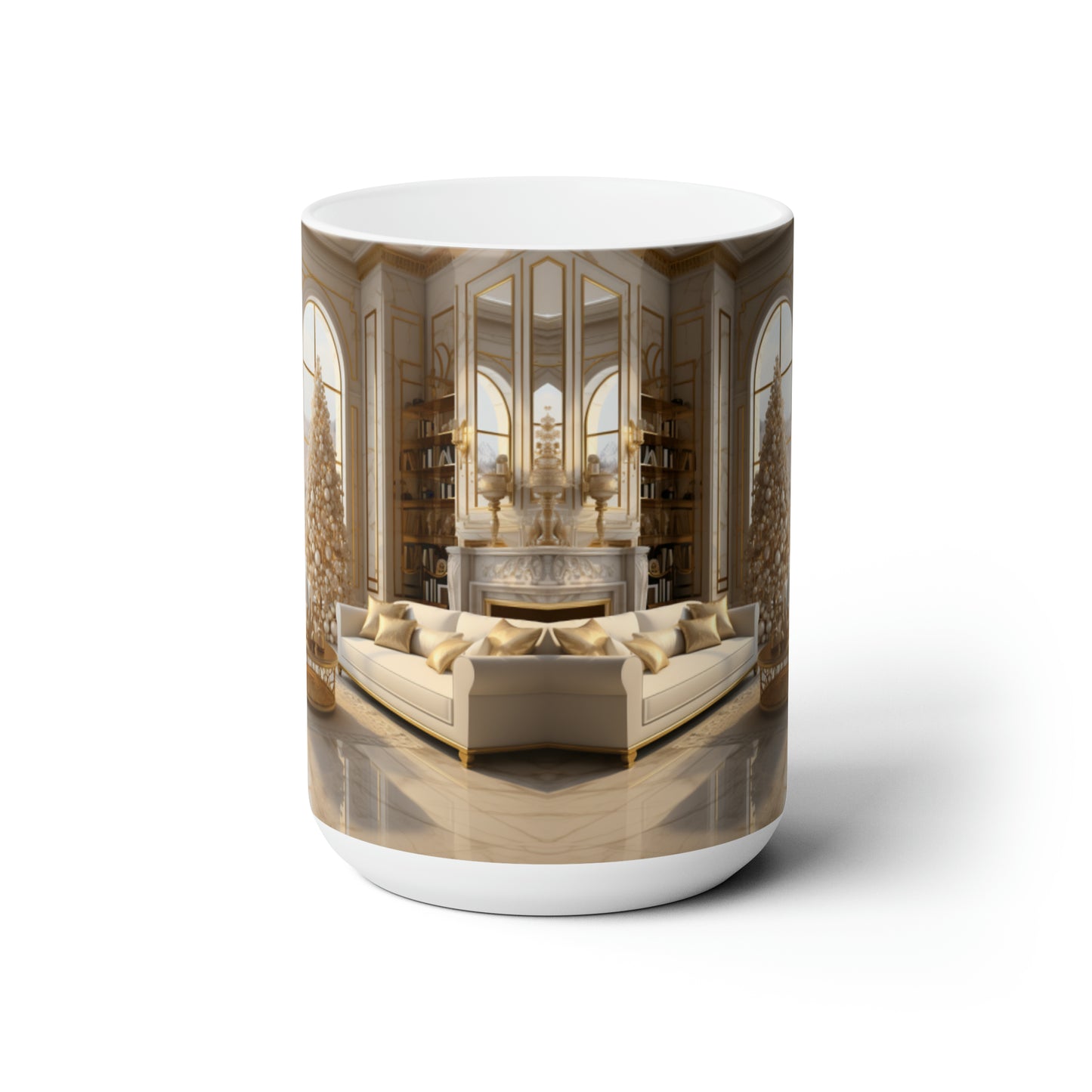 Elegance in Gold & White Holiday Mug 15oz