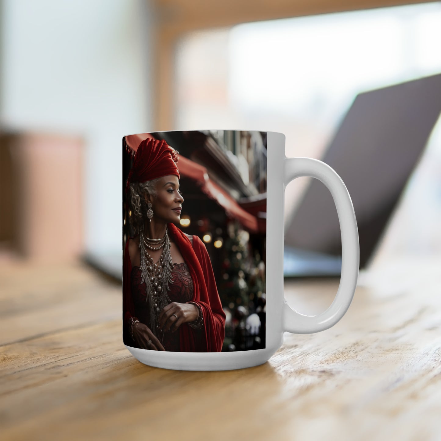 Queen Claus White Ceramic Holiday Mug 15oz