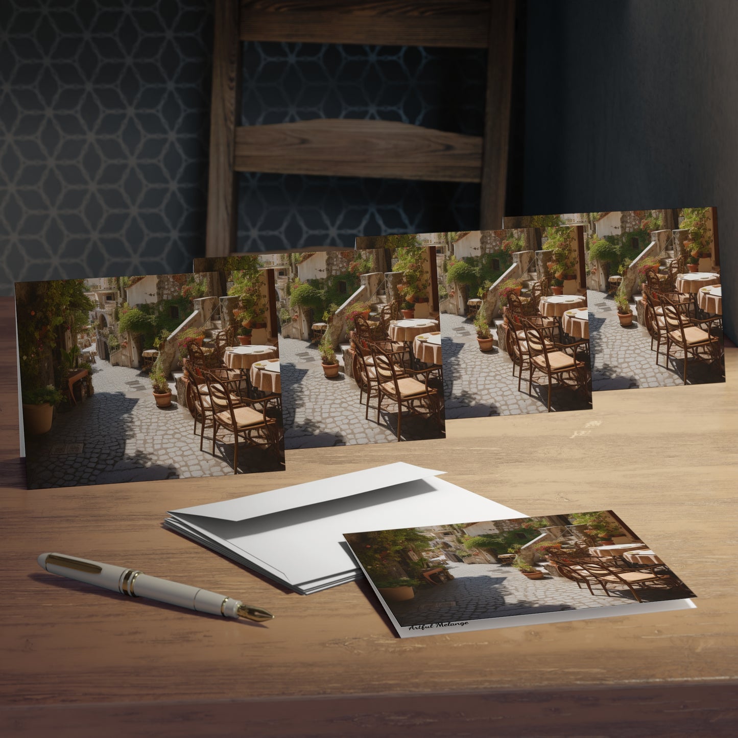 Italian Hillside Scene Design Note Cards (5-Pack)