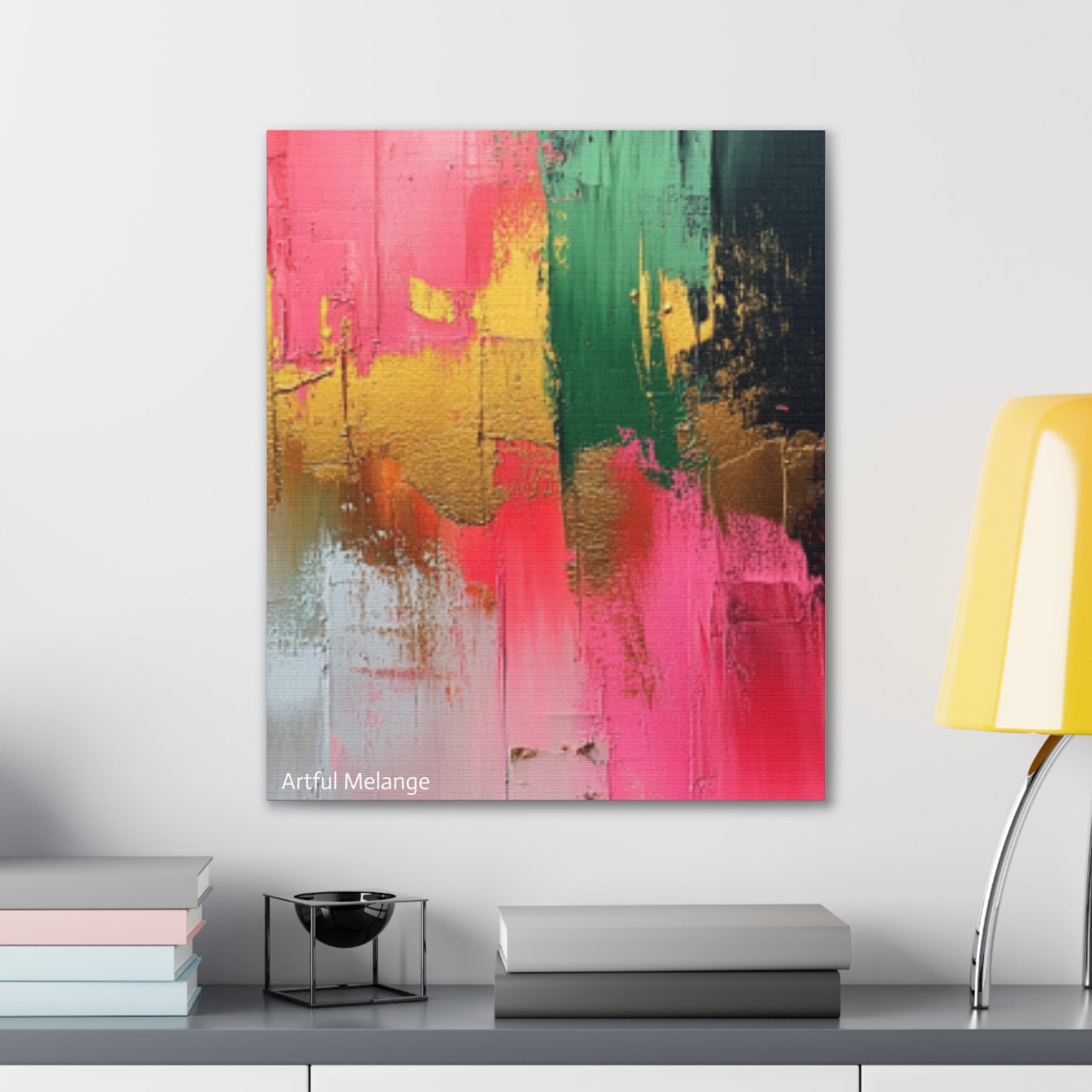 Acrylic Abstract Canvas Print - Homage to the Divine Nine/Pink Green Black and Gold 2