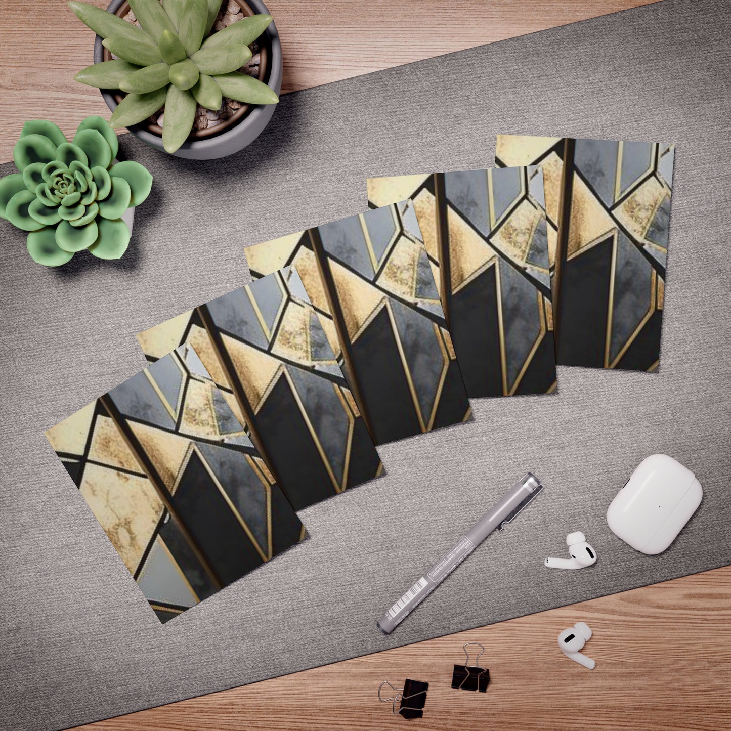 Elegance in Ink: Gold & Black Abstract Art Note Card Set(5-Pack)