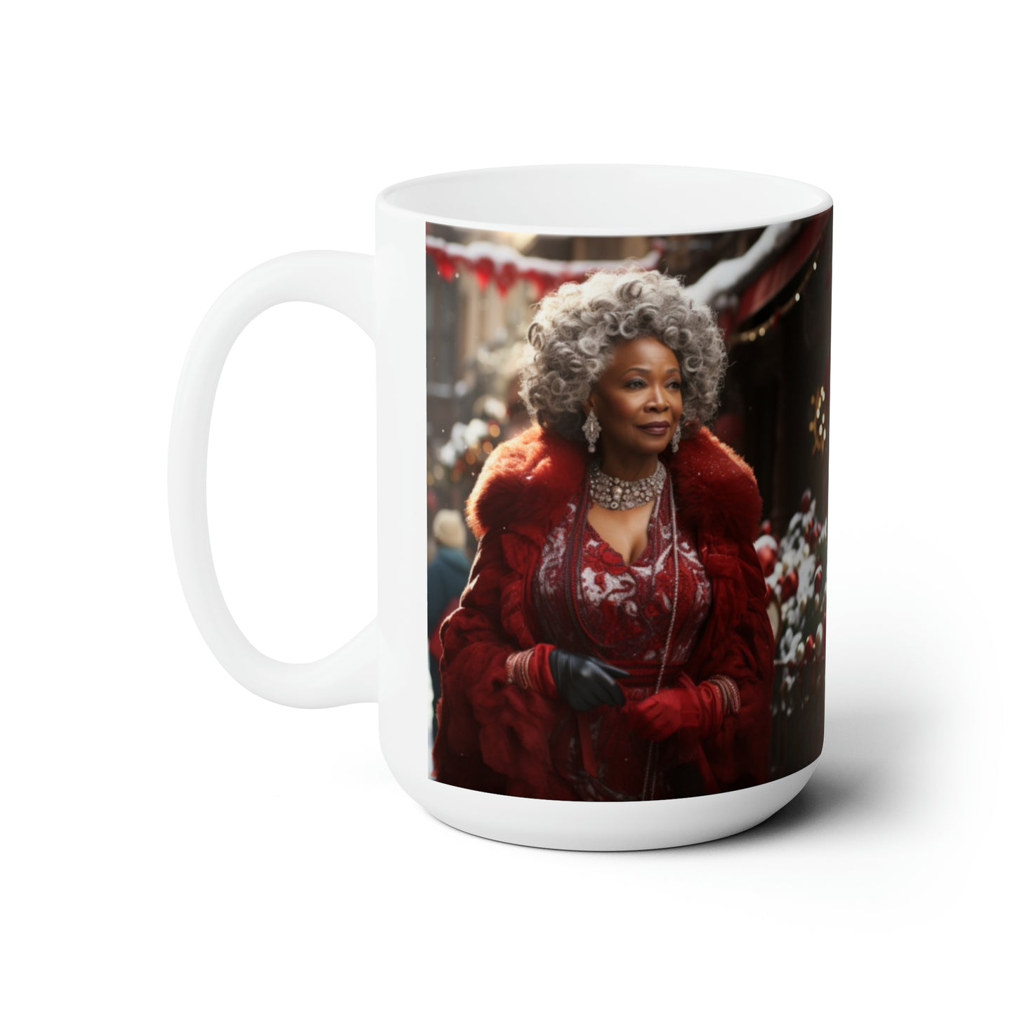 Queen Claus White Ceramic Holiday Mug 15oz