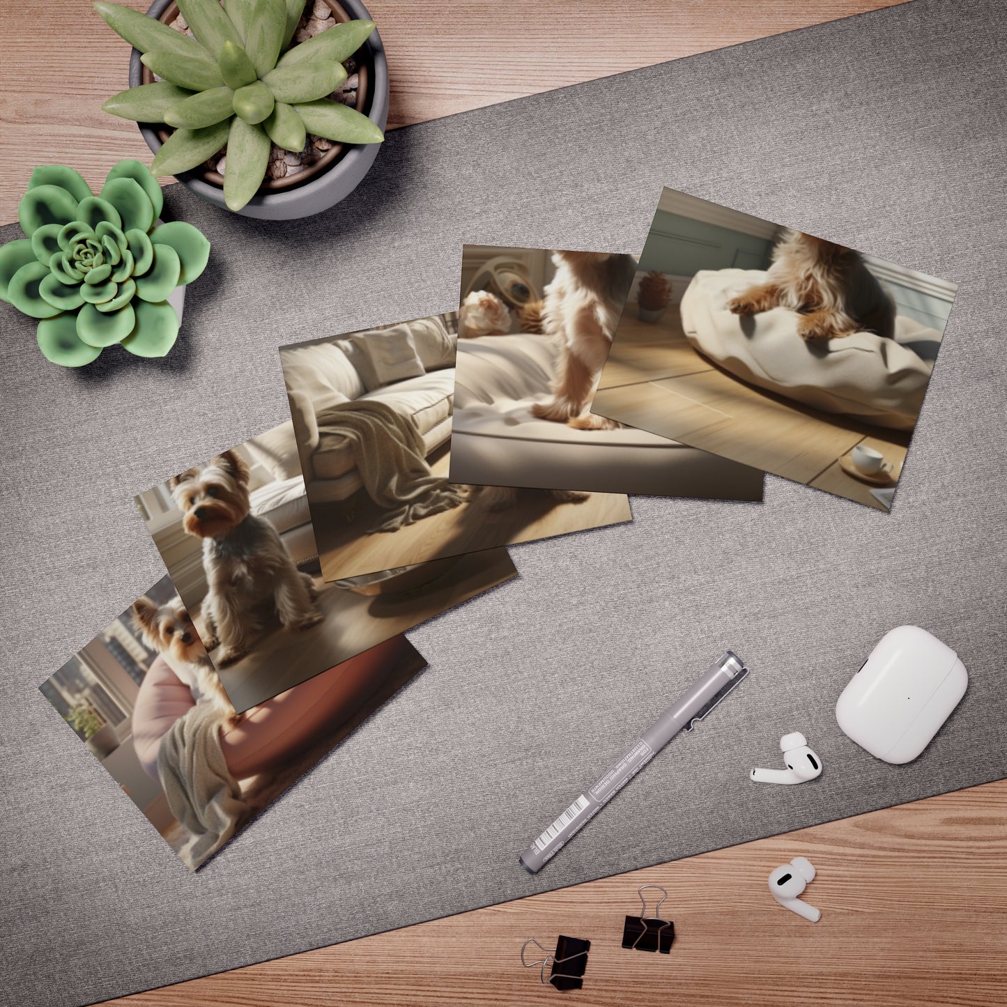 Confident Companion: A Dynamic Depiction of a Yorkshire Terrier Confident In a luxurious living Space.(5-Pack)