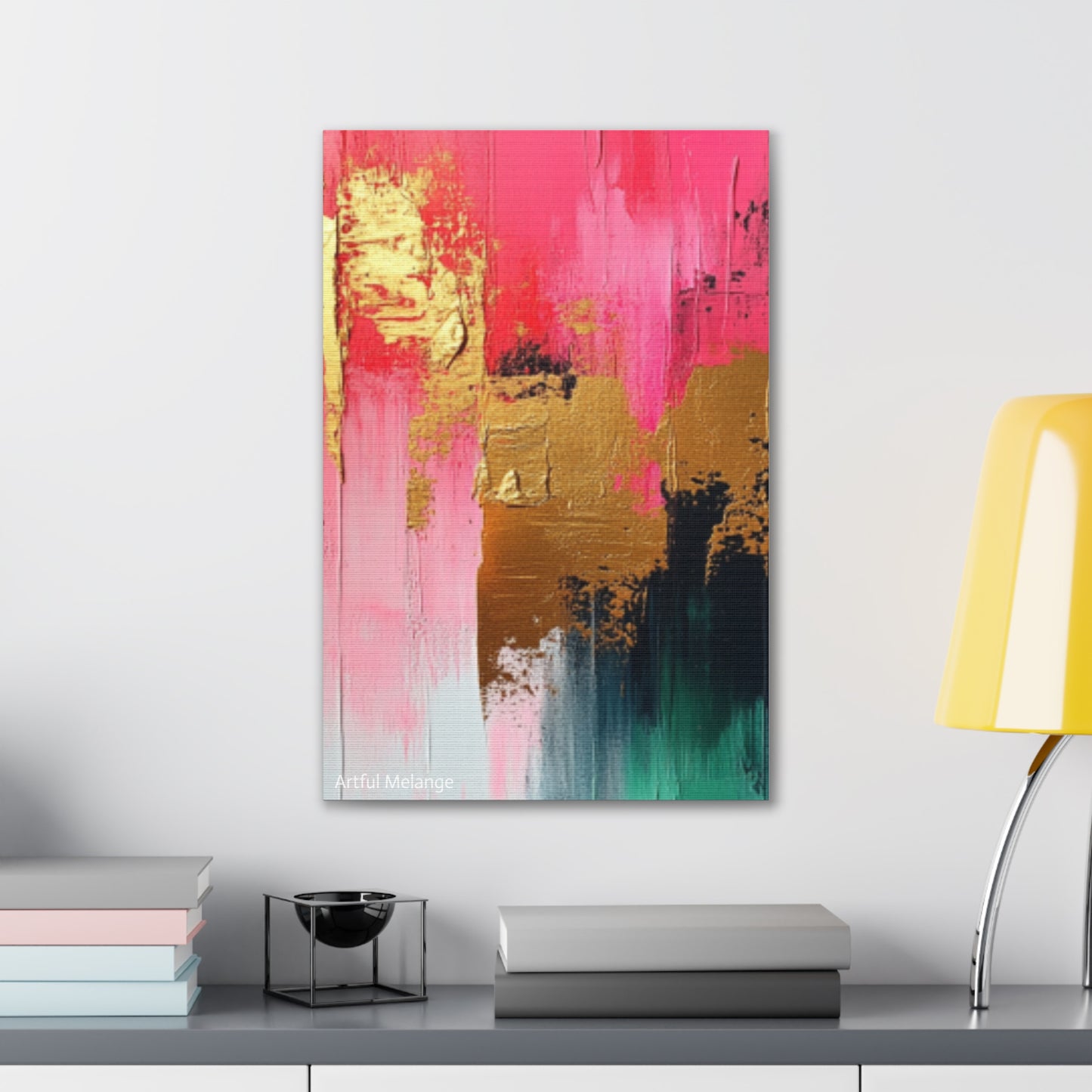 Acrylic Abstract Canvas Print - Homage to the Divine Nine/Pink Green Black and Gold 4