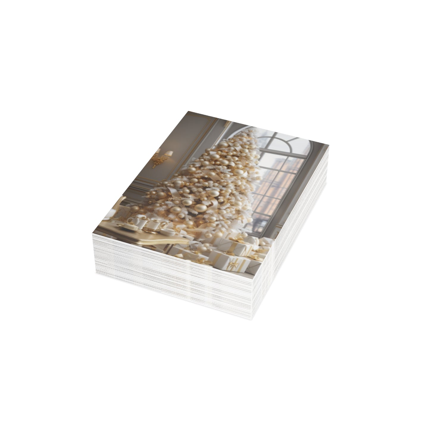 Elegance in Gold & White Christmas Notecards (1, 10, 30, and 50pcs)
