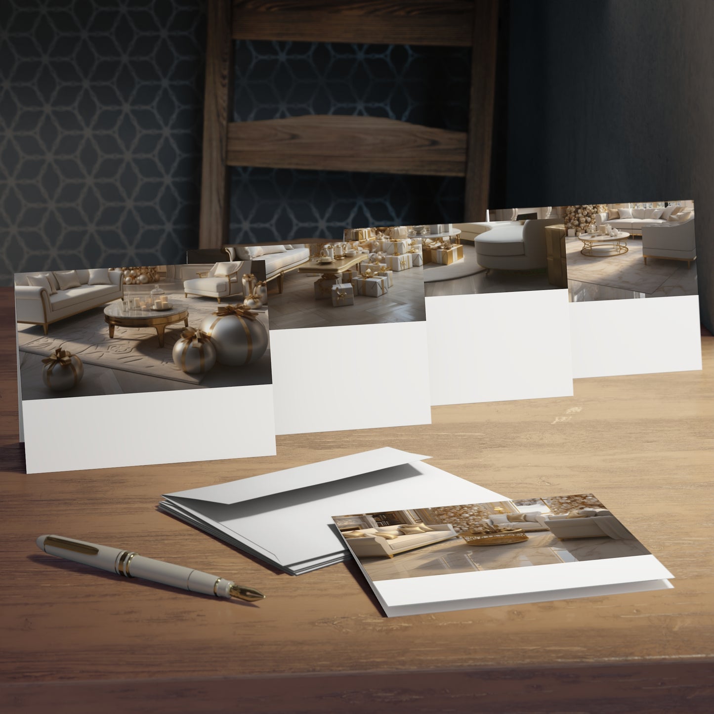 Elegance in Gold and White Christmas Notecards(5-Pack)