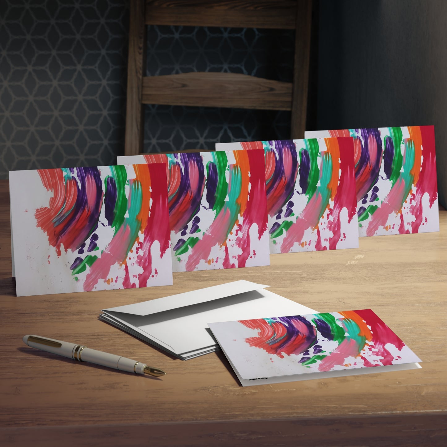 Elegance in Ink: Abstract Art Note Card Set(5-Pack)