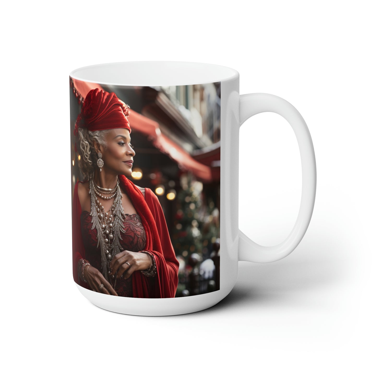 Queen Claus White Ceramic Holiday Mug 15oz