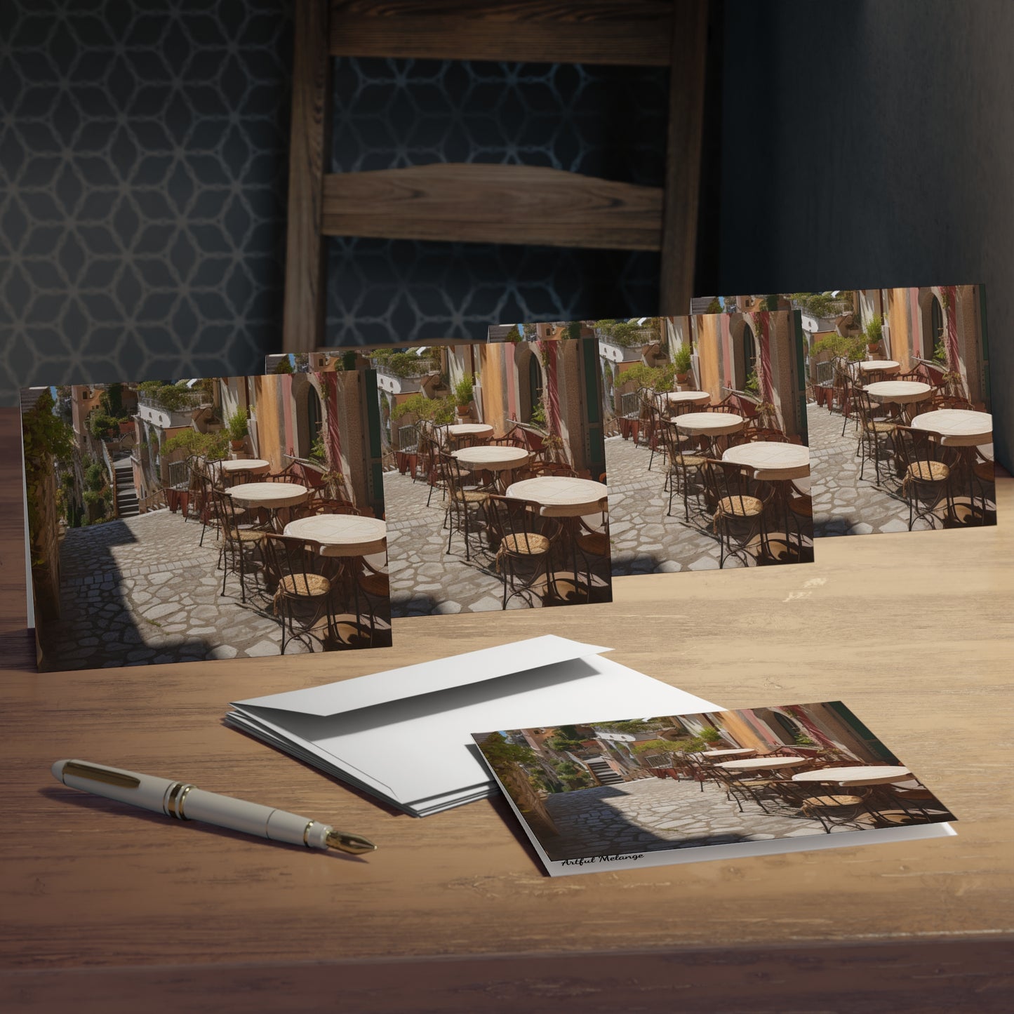 Italian Hillside Scene Design Note Cards (5-Pack)