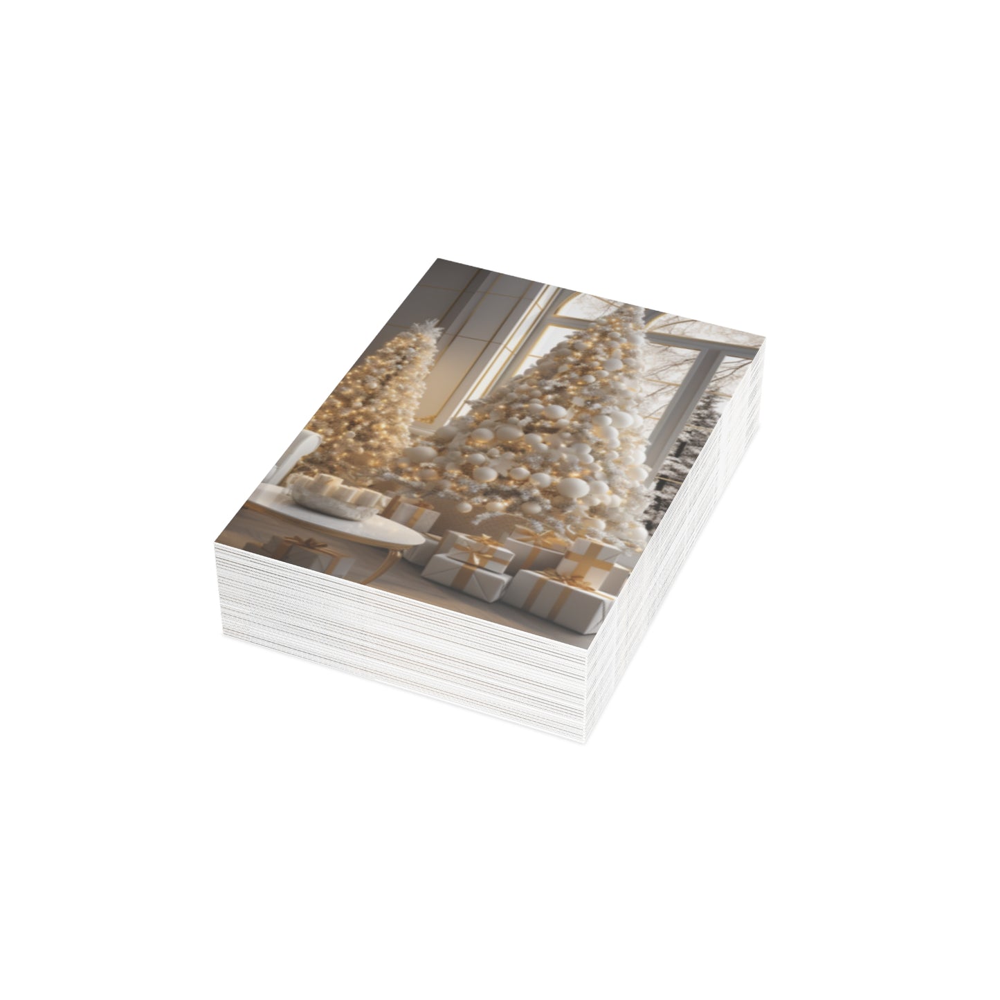 Elegance in Gold & White Christmas Notecards (1, 10, 30, and 50pcs)