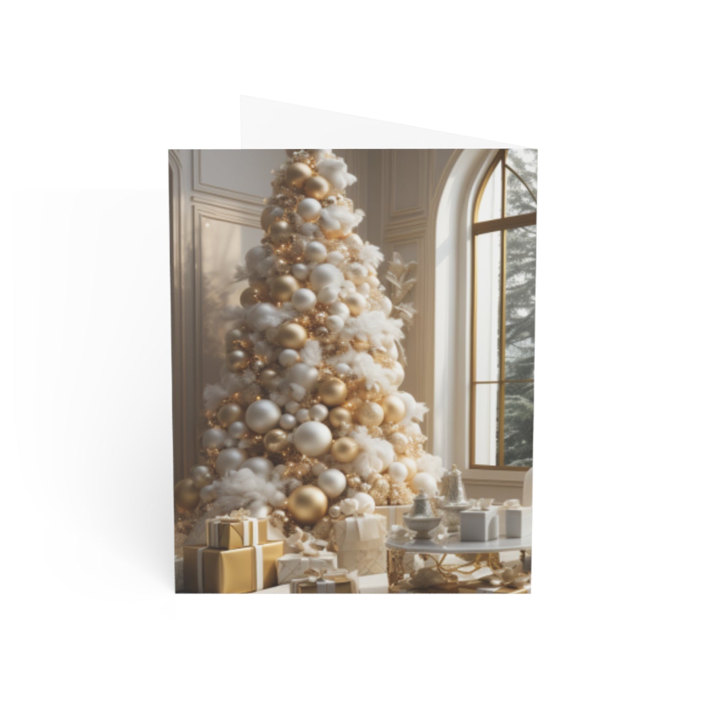 Elegance in Gold & White Christmas Notecards (1, 10, 30, and 50pcs)