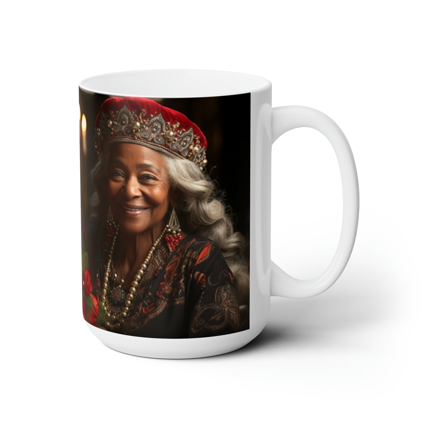 Queen Claus White Ceramic Holiday Mug 15oz