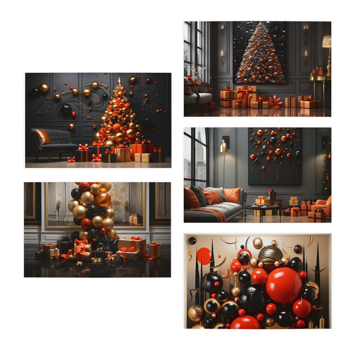 Euphoric Elegance: Vibrant Holiday Greeting Card Set (5-Pack)
