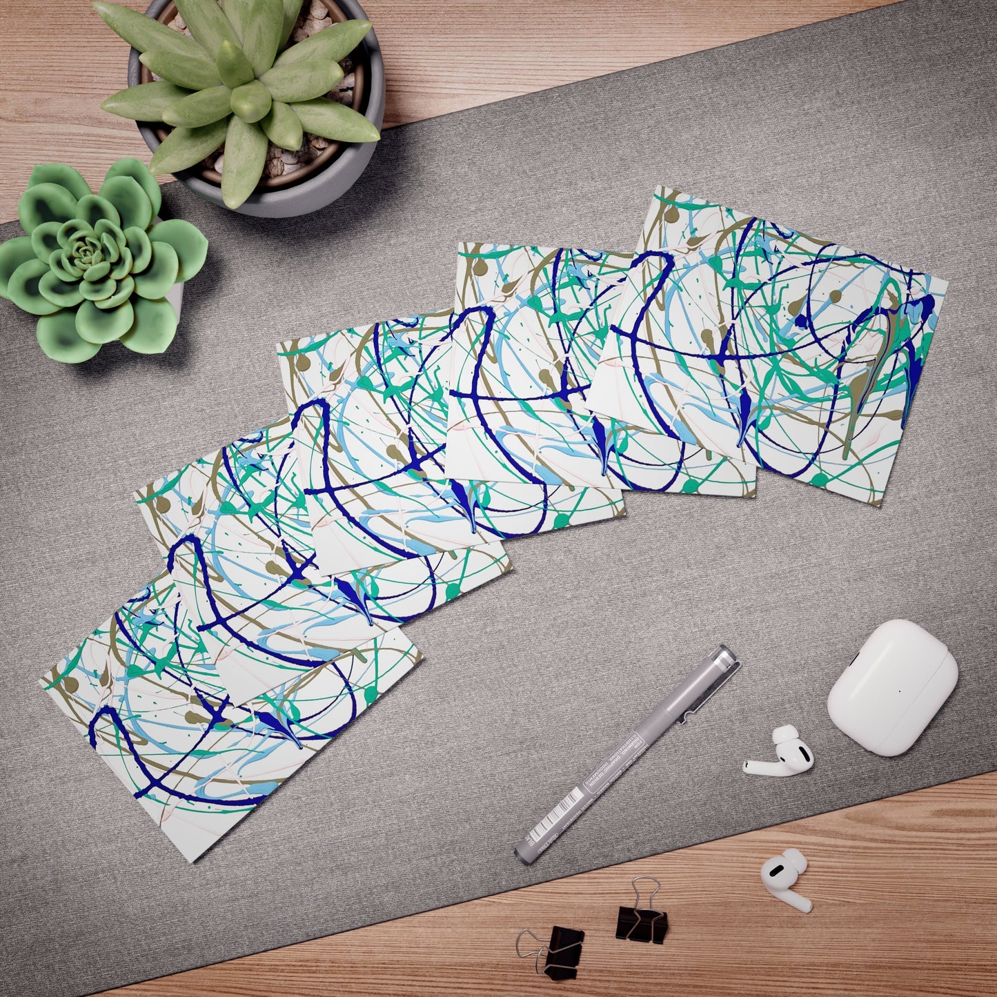 Elegance in Ink: Abstract Art Note Card Set(5-Pack)
