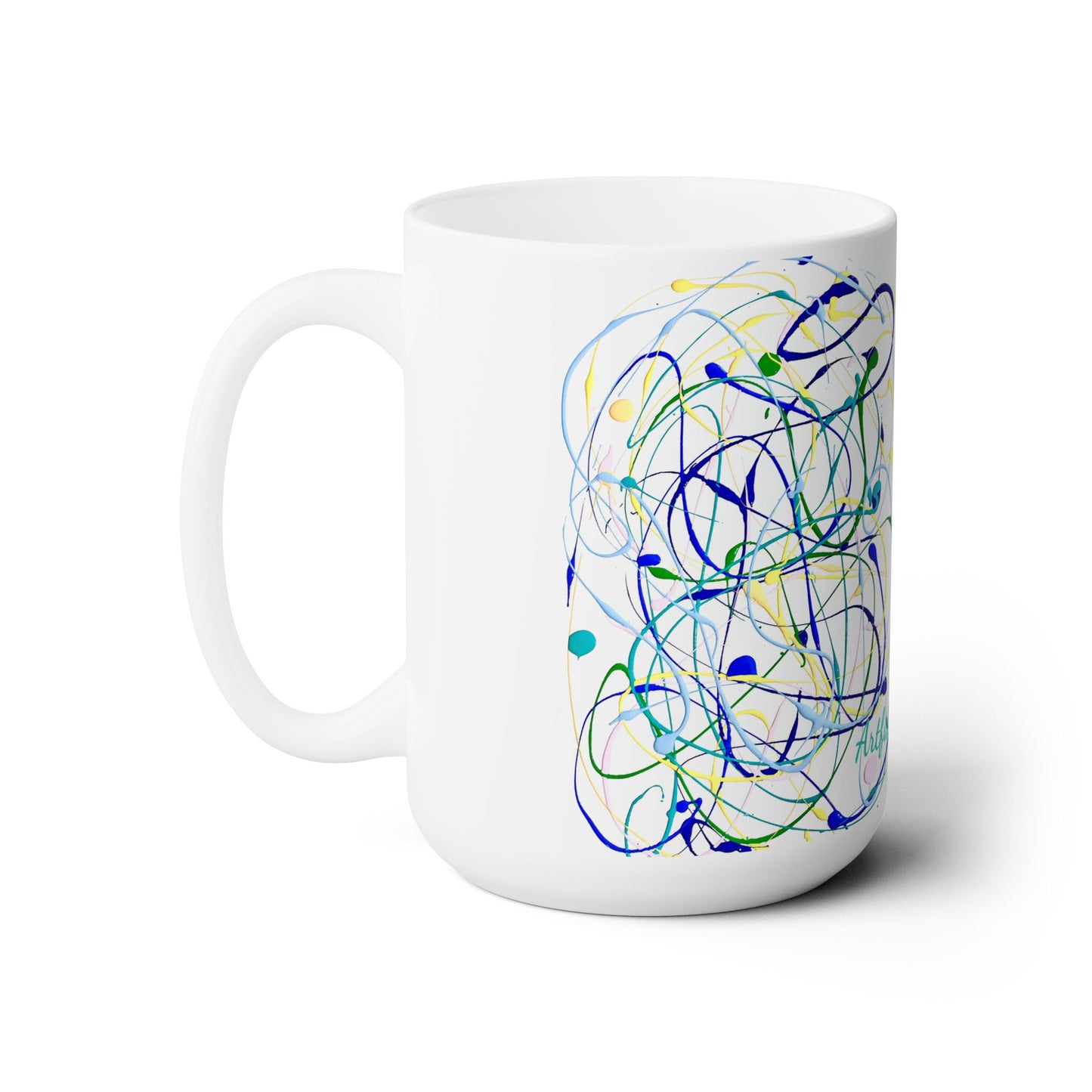 Artsy Abstract Ceramic Mug Blue 15oz