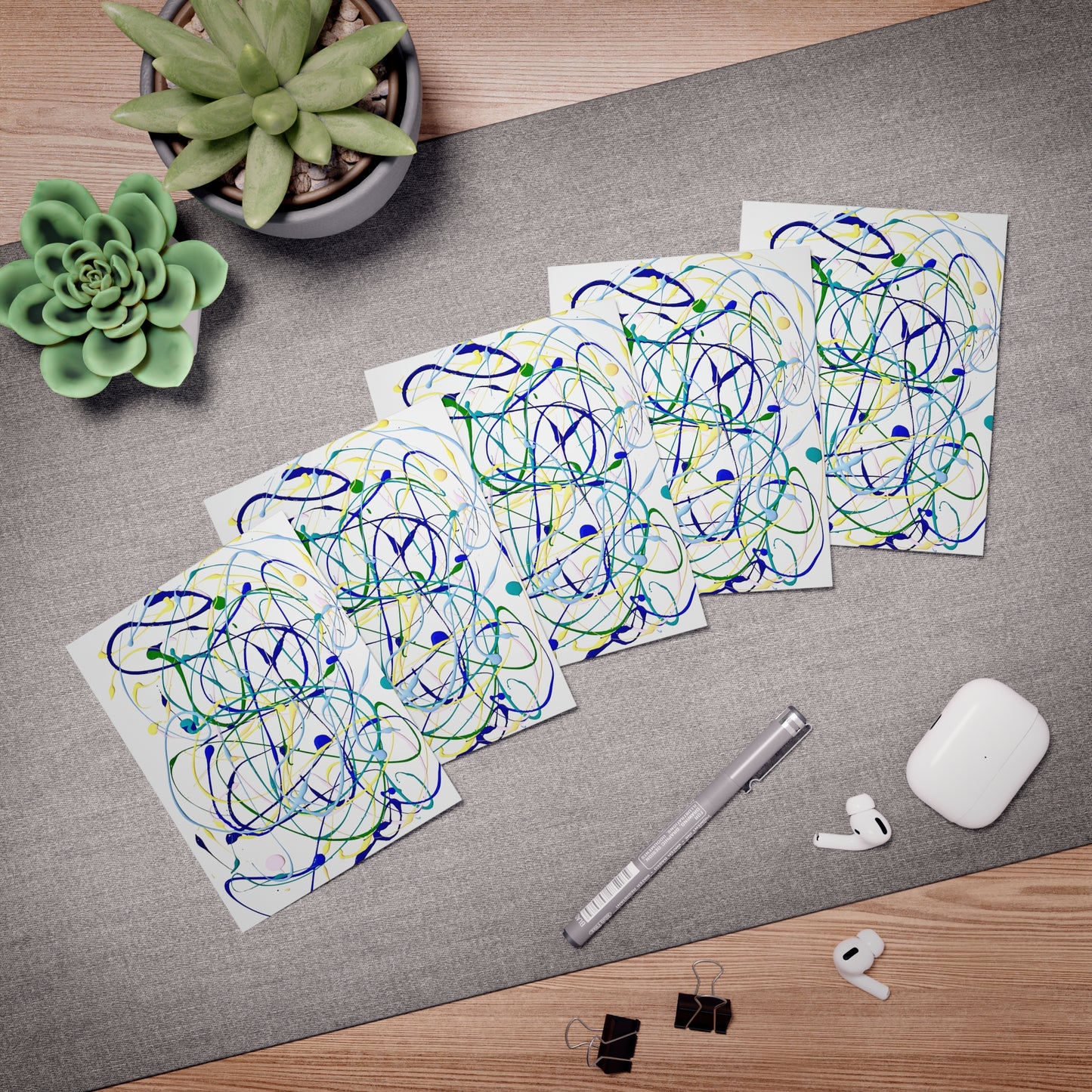 Elegance in Ink: Abstract Art Note Card Set(5-Pack)
