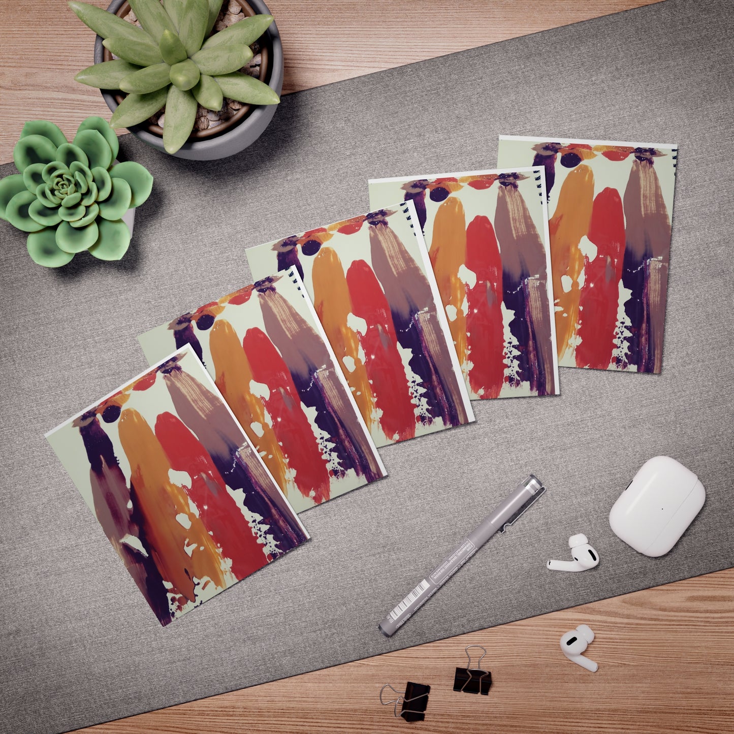 Elegance in Ink: Abstract Art Note Card Set(5-Pack)