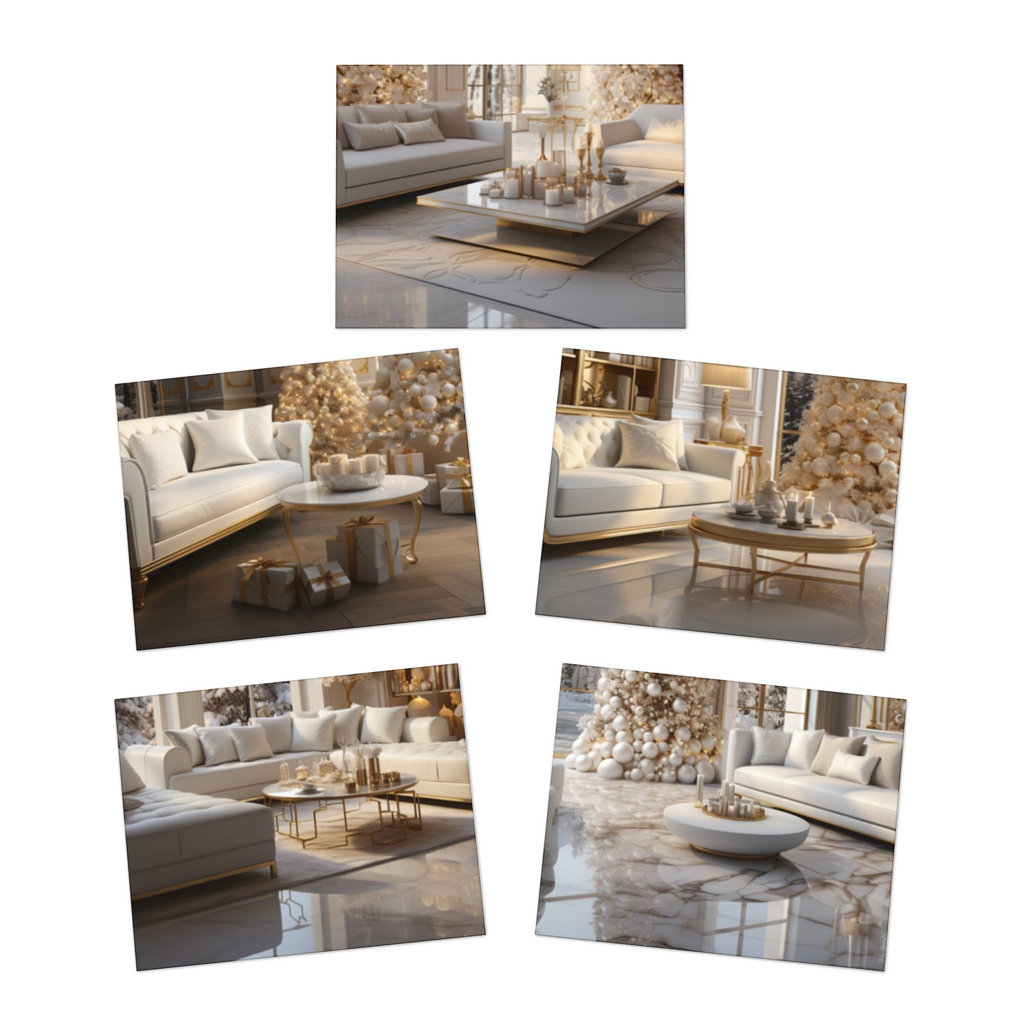 Elegance in Gold and White Christmas Notecards(5-Pack)
