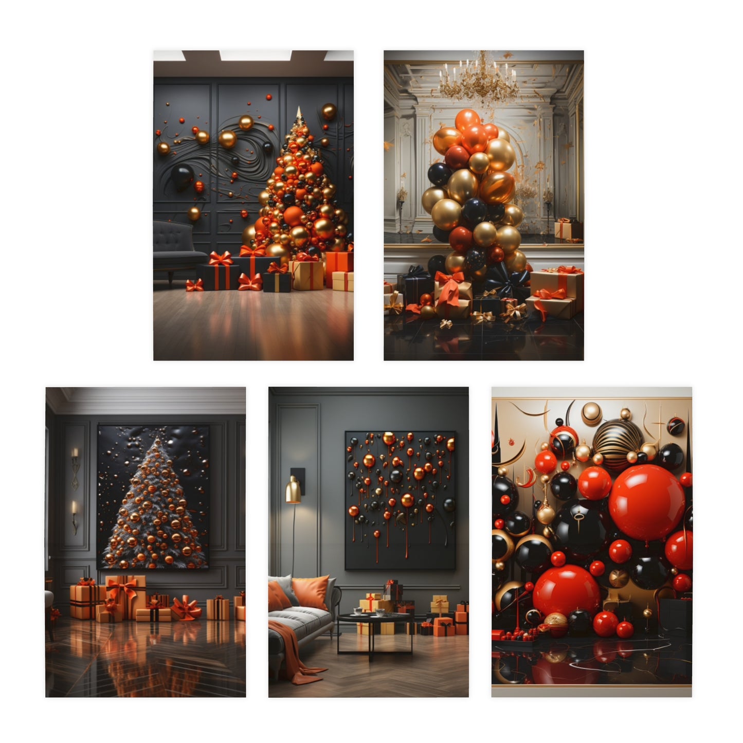 Euphoric Elegance: Vibrant Holiday Greeting Card Set (5-Pack)