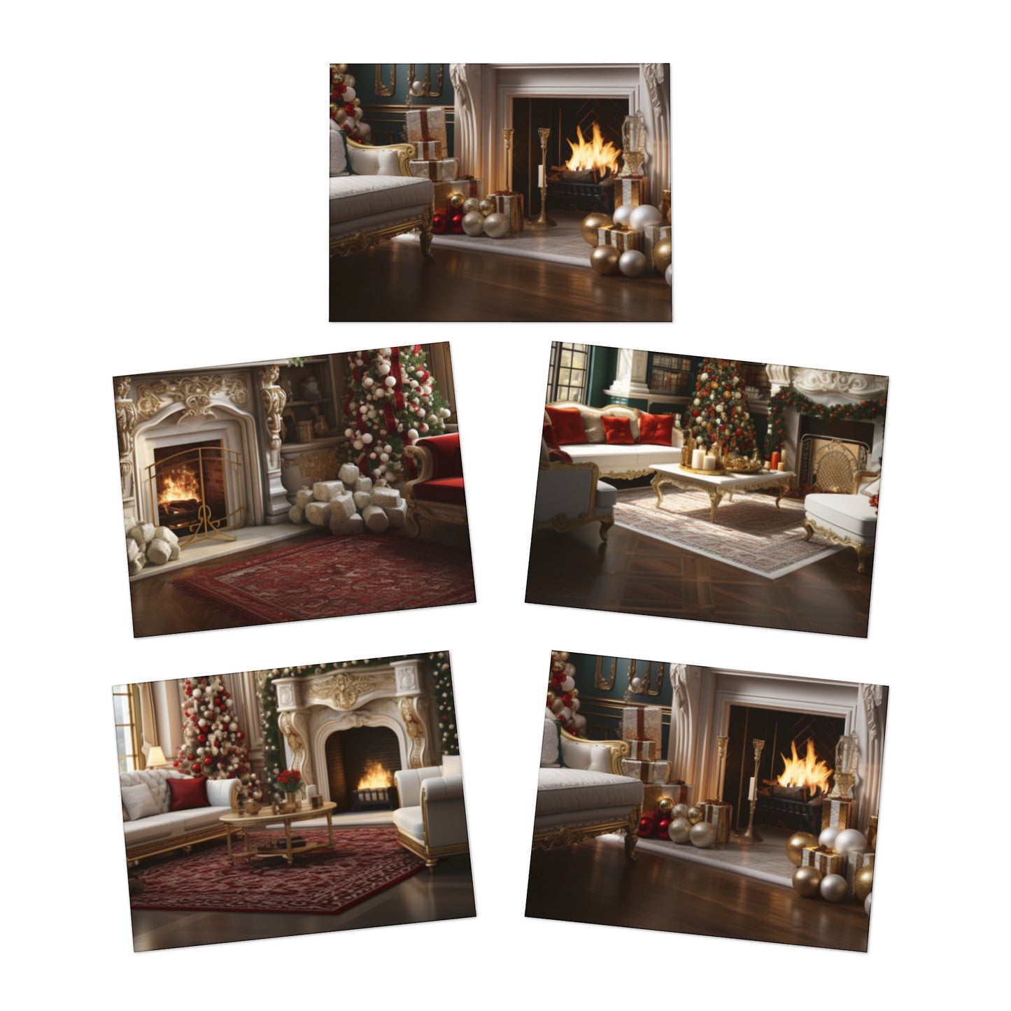 Regal Radiance: Opulent Christmas Greeting Cards (5-Pack)