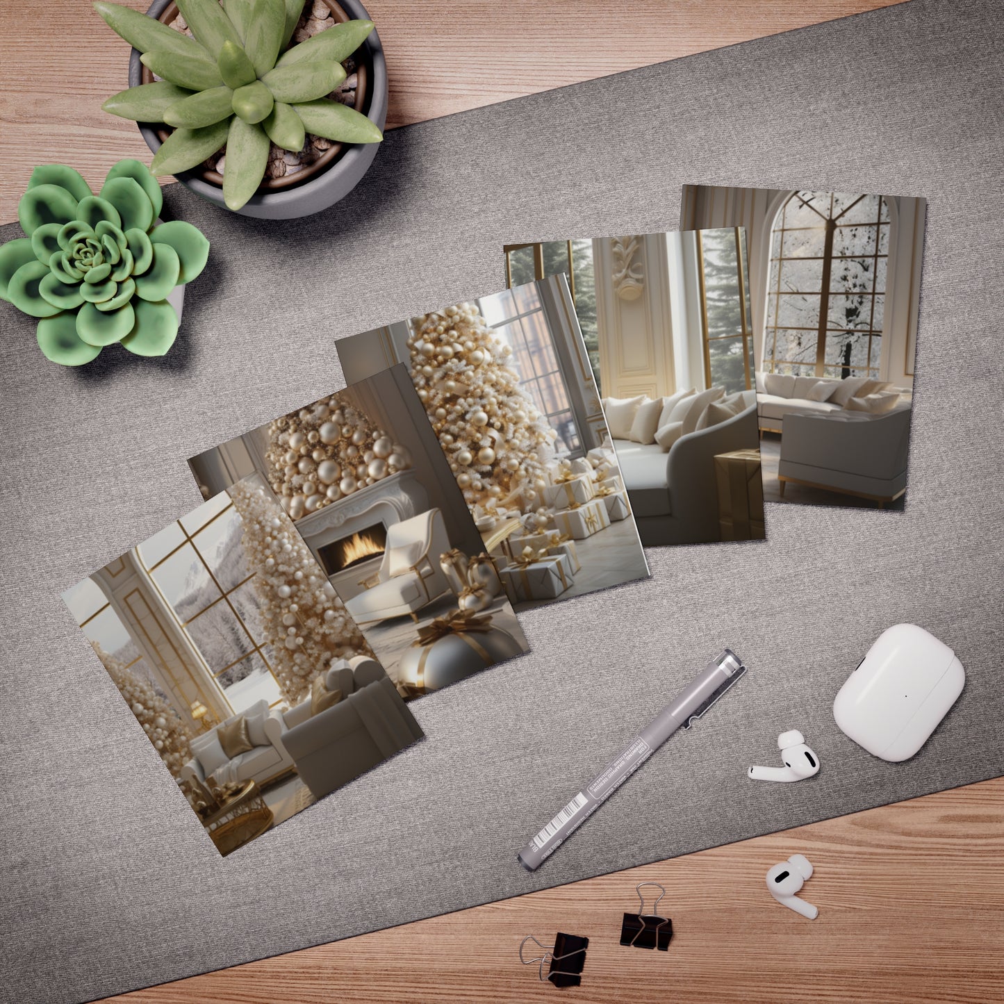 Elegance in Gold and White Christmas Notecards(5-Pack)
