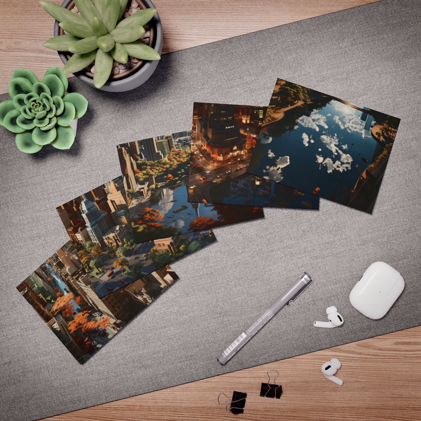 Skyline Vista: Hyper-Realistic 3D Cityscape Note Cards (5-Pack)