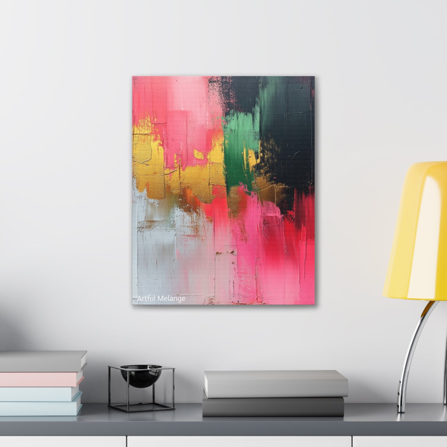 Acrylic Abstract Canvas Print - Homage to the Divine Nine/Pink Green Black and Gold 2