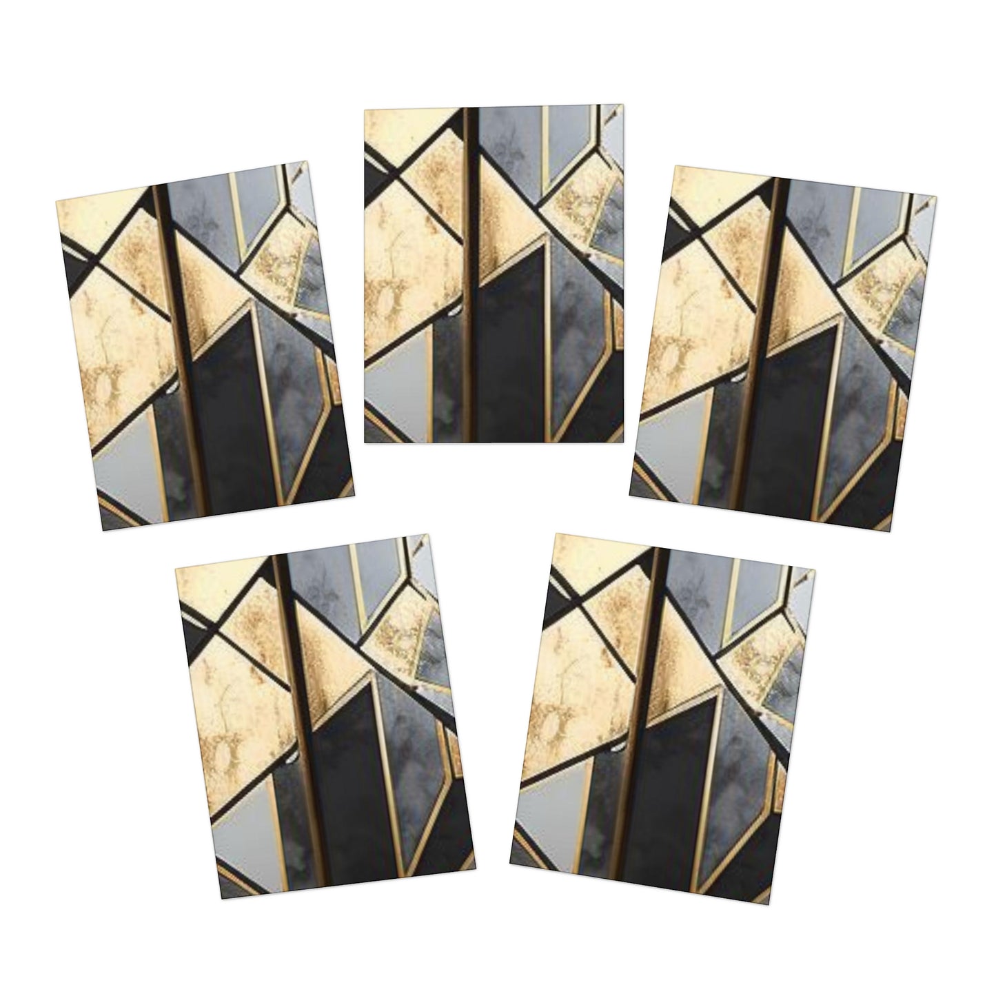 Elegance in Ink: Gold & Black Abstract Art Note Card Set(5-Pack)