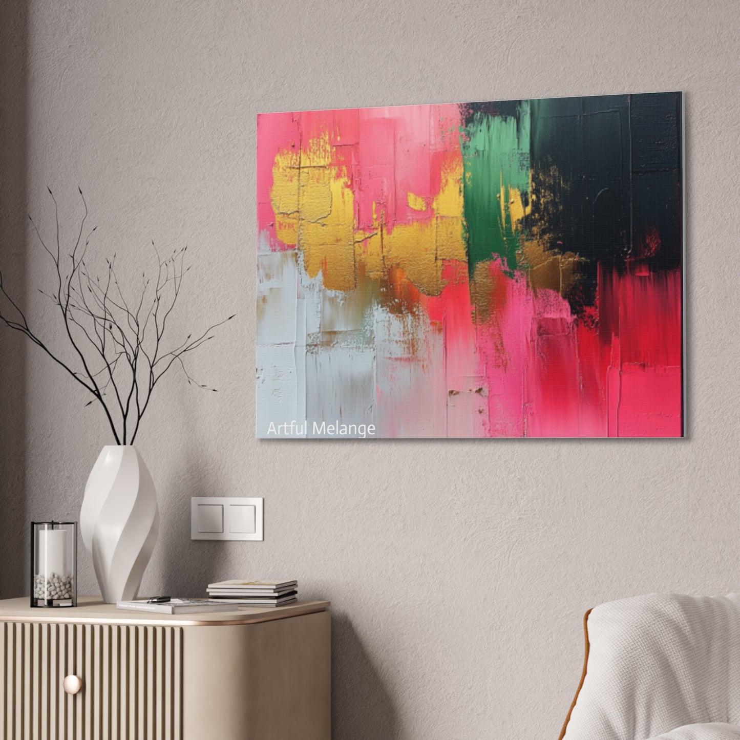 Acrylic Abstract Canvas Print - Homage to the Divine Nine/Pink Green Black and Gold 2