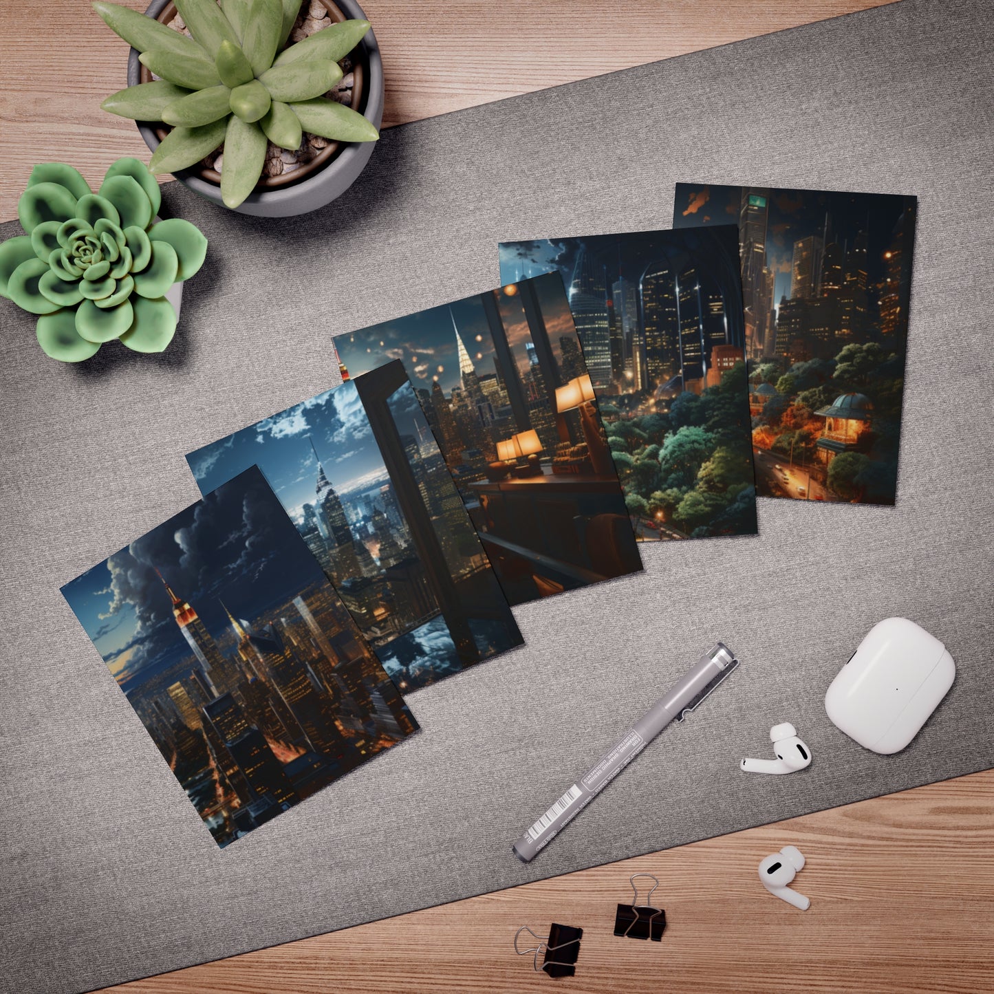 Skyline Vista: Hyper-Realistic 3D Cityscape Note Cards (5-Pack)