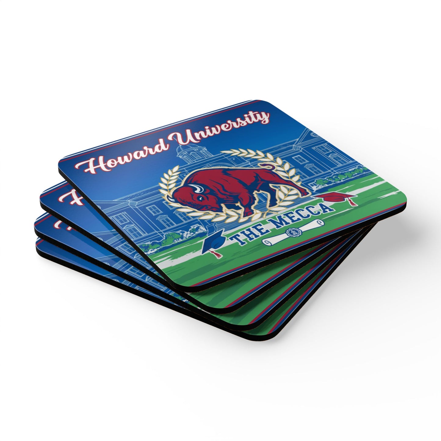 Howard University Coaster Set 4 – HU Pride Campus & Bison Design