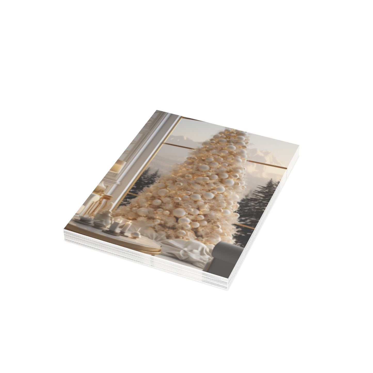 Elegance in Gold & White Christmas Notecards (1, 10, 30, and 50pcs)