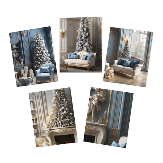 Ornate Era Greetings In Blue and Gold (5-Pack)