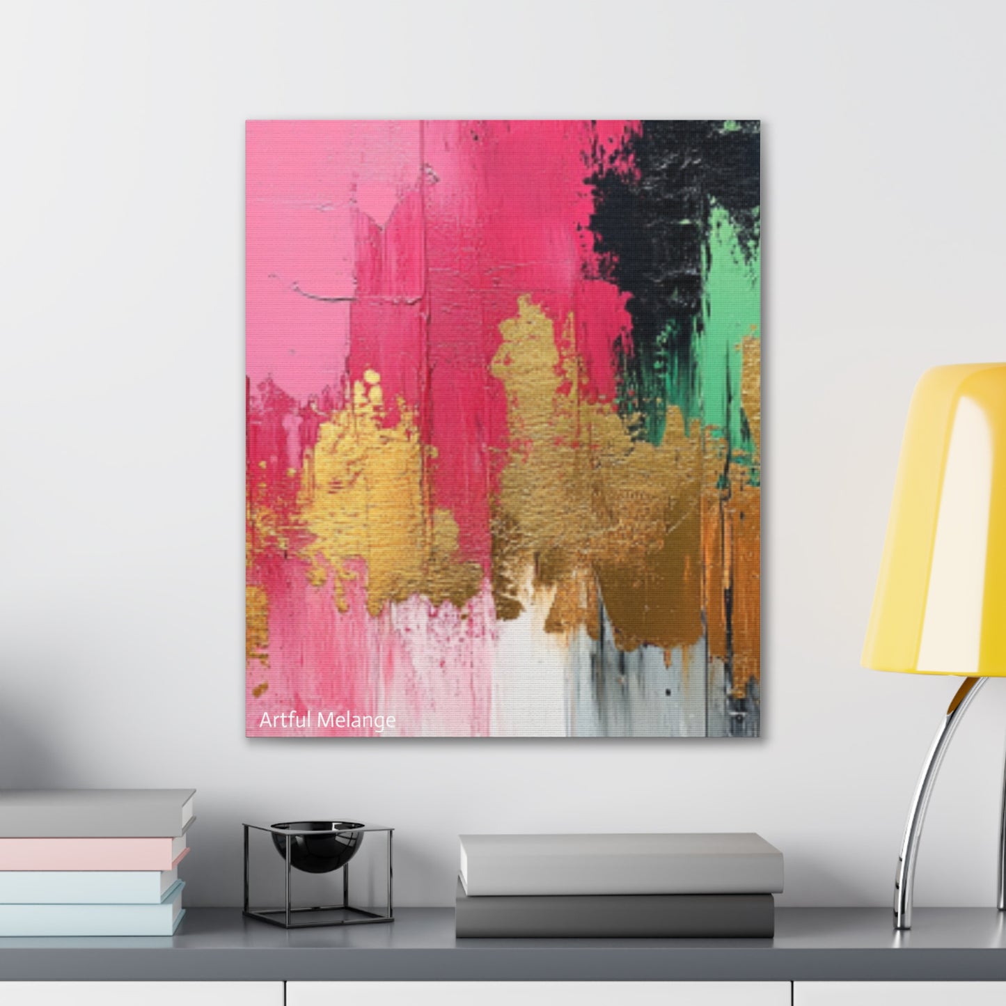 Acrylic Abstract Canvas Print - Homage to the Divine Nine/Pink Green Black and Gold 1