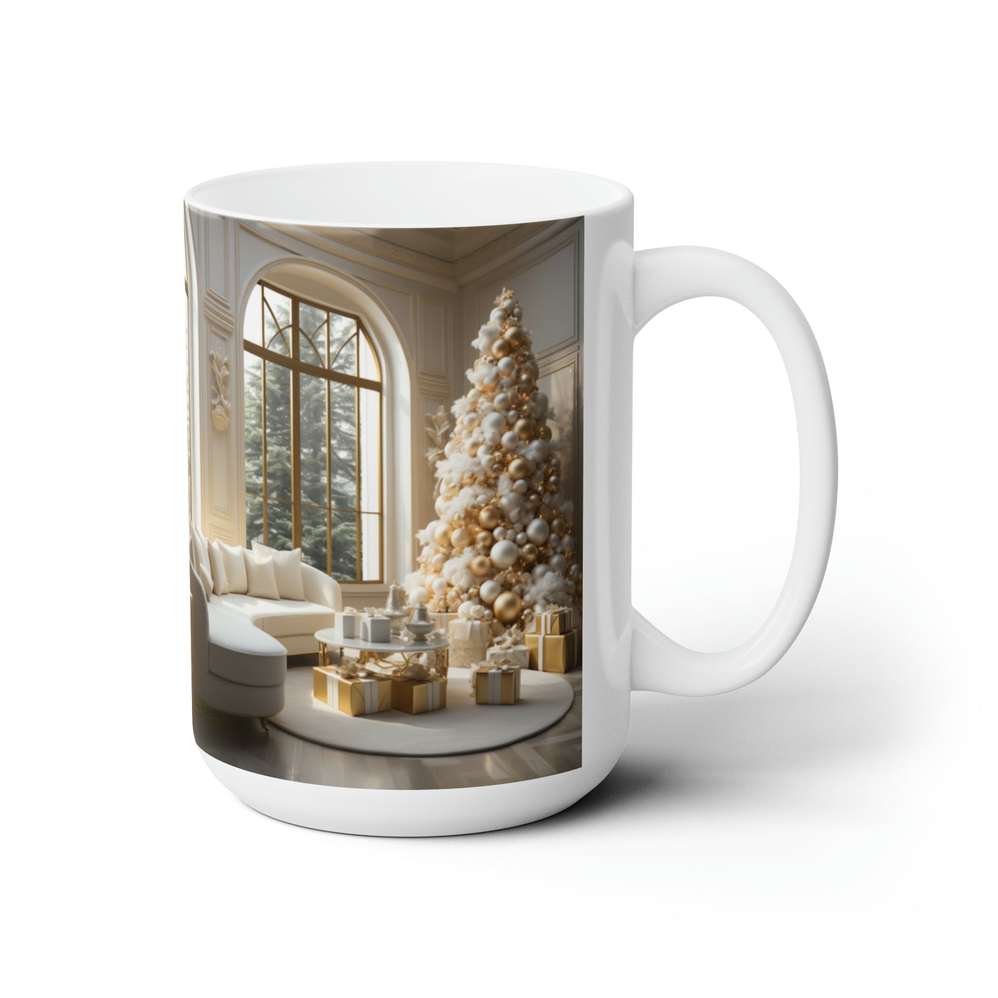 Elegance in Gold & White Holiday Mug15oz