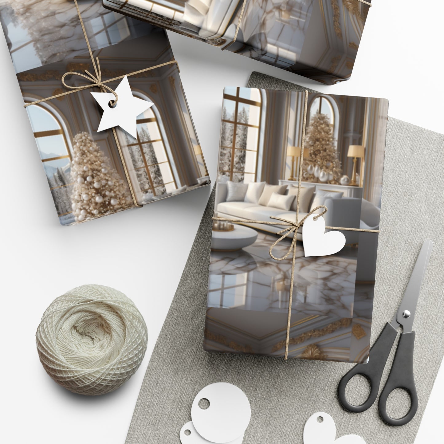 Elegant Gold and White Holiday Wrapping Paper Collection – Elevate Your Gifts with Sophisticated Style