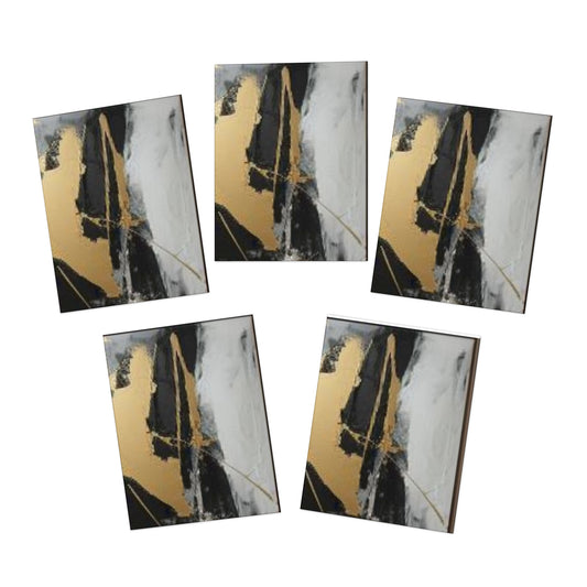 Elegance in Ink: Gold & Black Abstract Art Note Card Set(5-Pack)