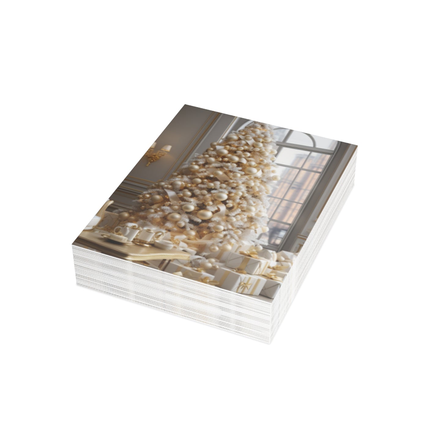 Elegance in Gold & White Christmas Notecards (1, 10, 30, and 50pcs)