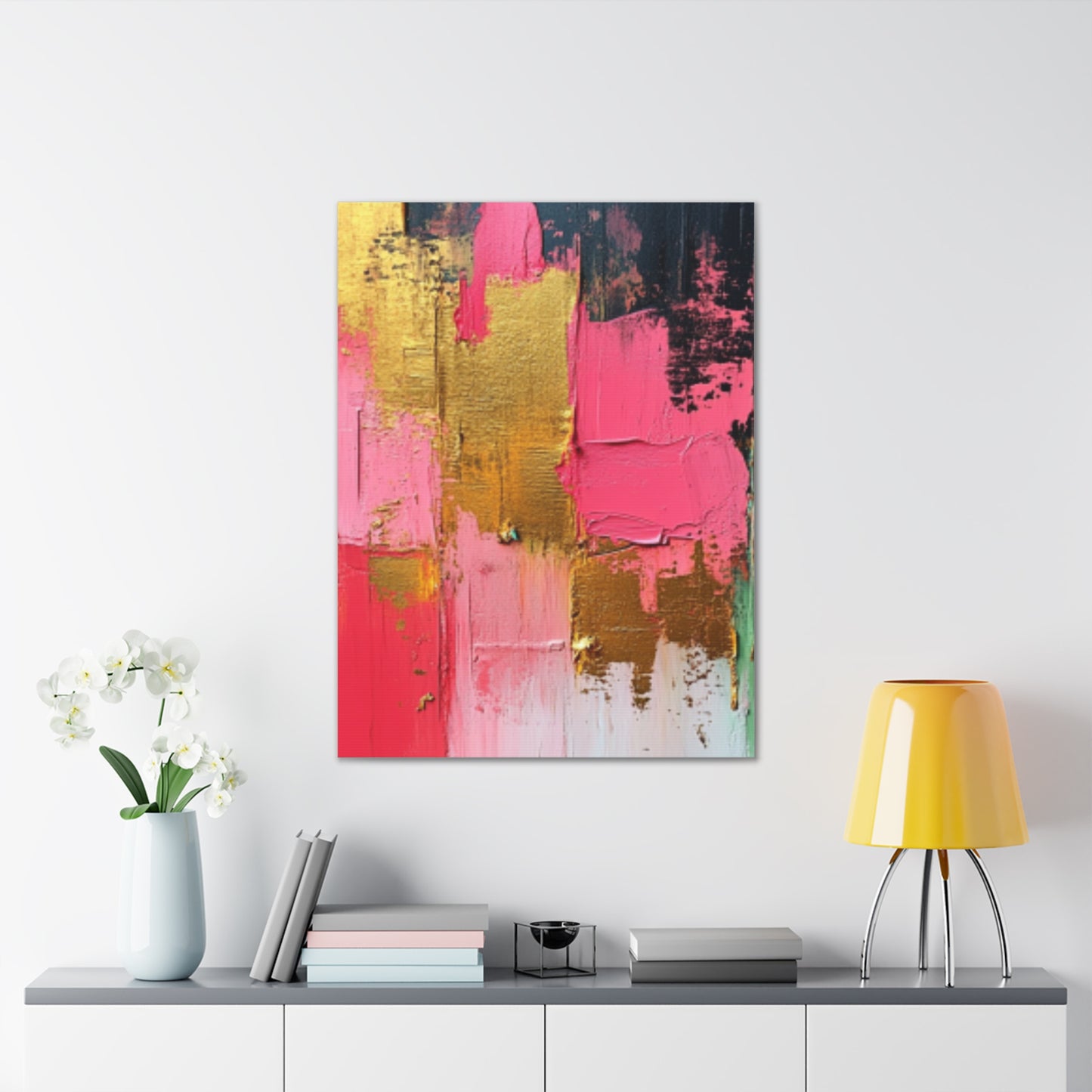 Acrylic Abstract Canvas Print - Homage to the Divine Nine/Pink Green Black and Gold 3