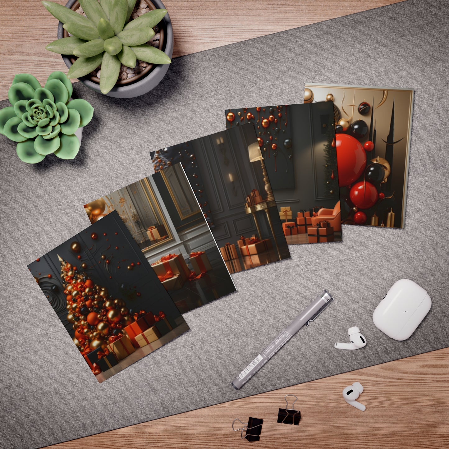 Euphoric Elegance: Vibrant Holiday Greeting Card Set (5-Pack)