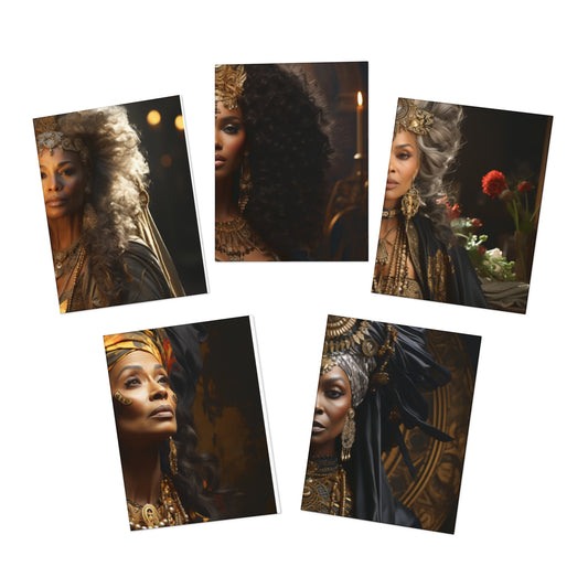 Majestic African Queens: Celebrating Modern Elegance in Resplendent Note Cards (5-Pack)