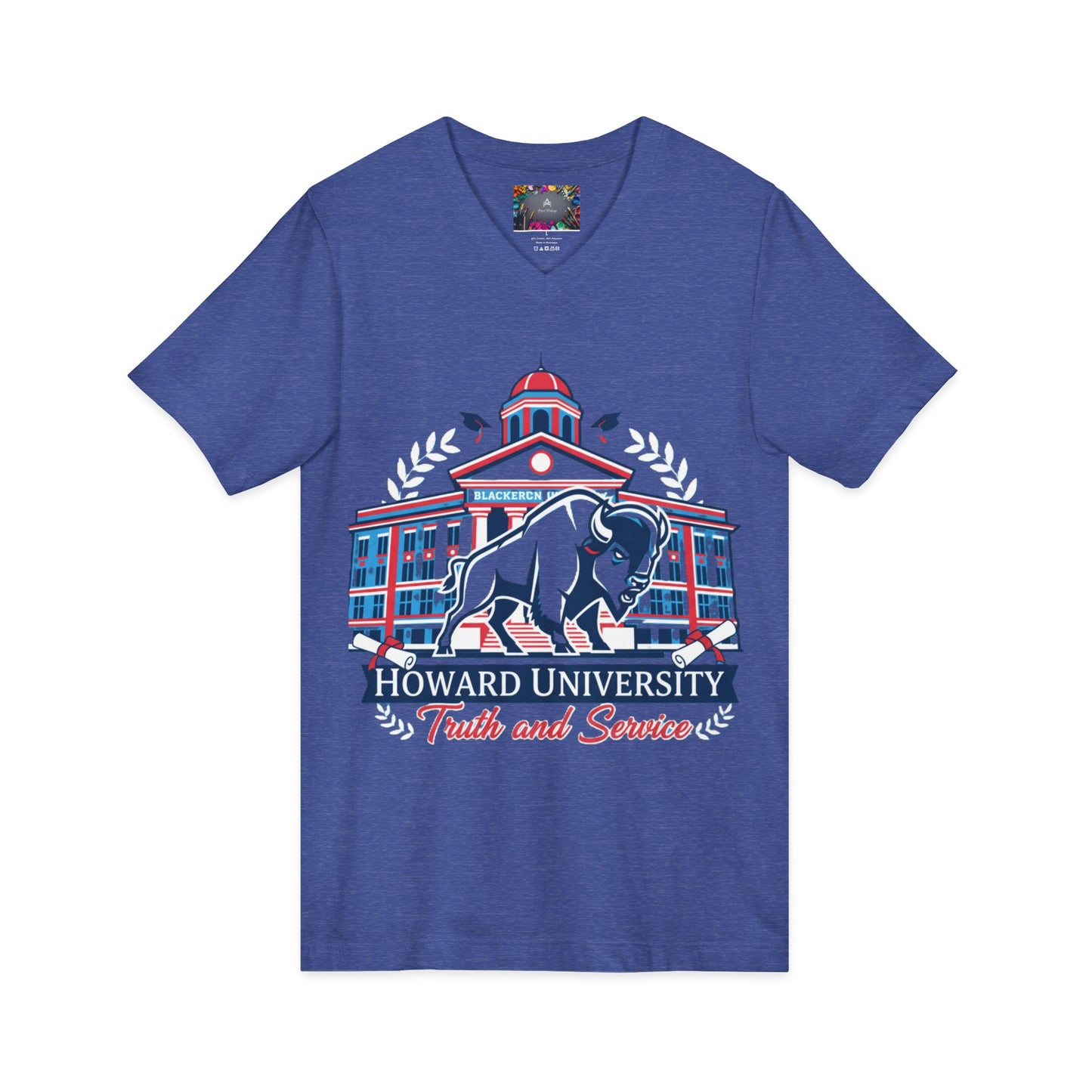 Howard University/ Truth and Service Unisex V-Neck T-Shirt 8