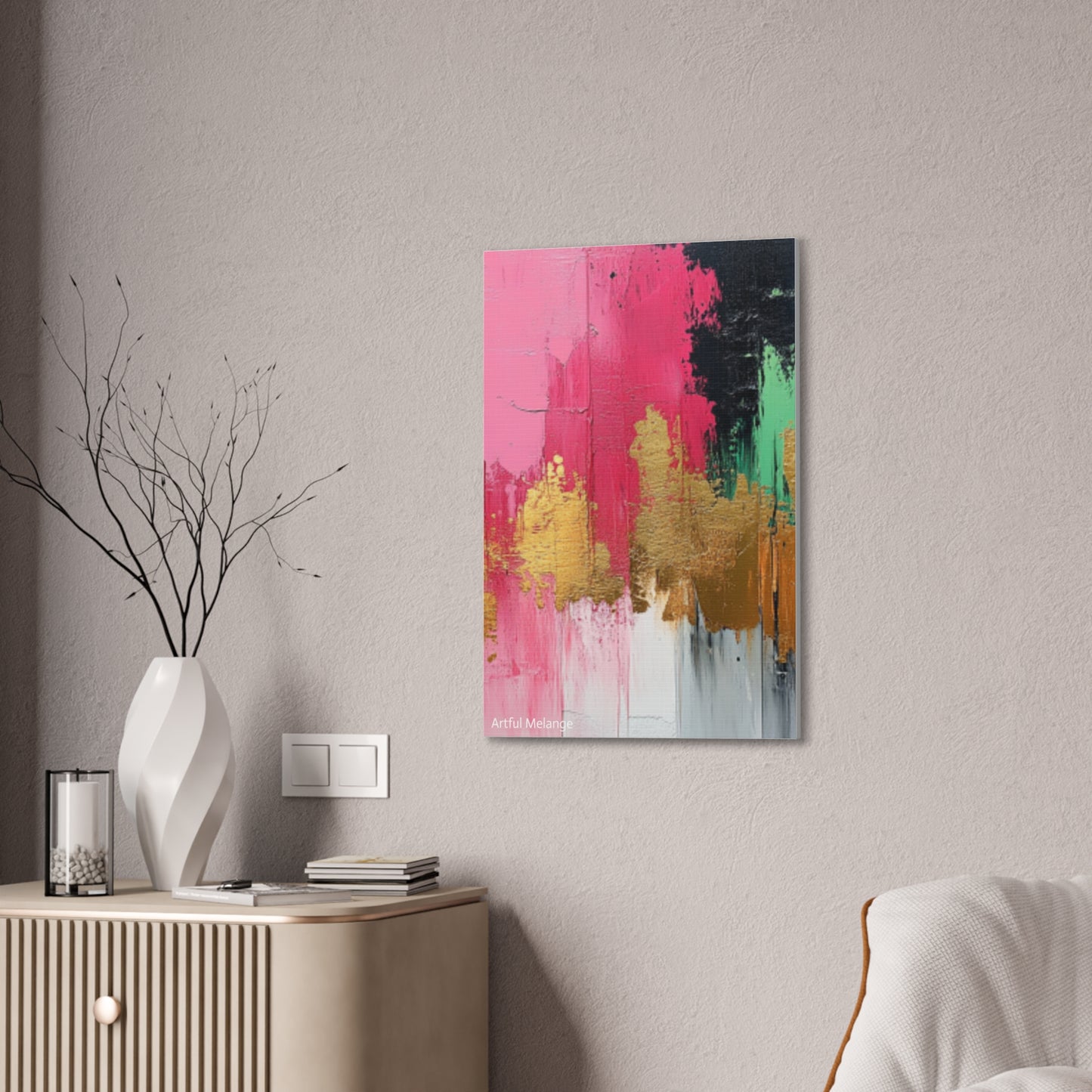 Acrylic Abstract Canvas Print - Homage to the Divine Nine/Pink Green Black and Gold 1